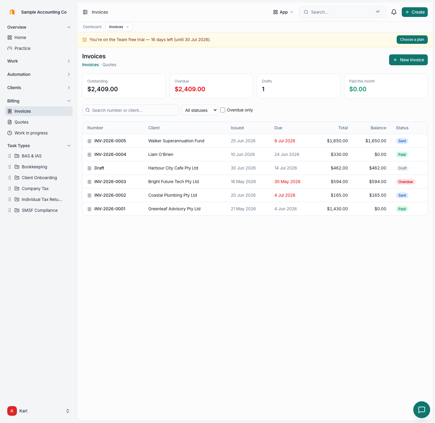 Finye billing screenshot