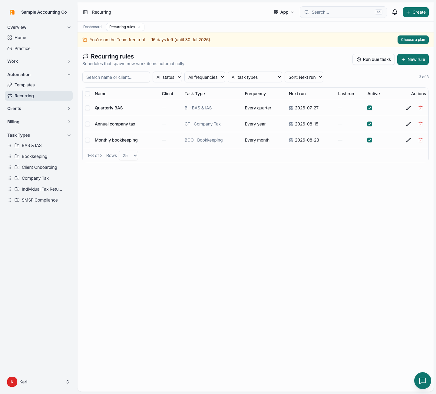 Finye recurring work screenshot